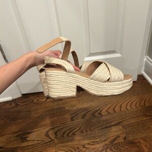 Cream Woven Platform Sandals